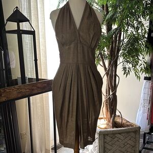 Vintage Ralph Lauren Inspired Linen Dress/ Halter w/ Pockets and Overcoat